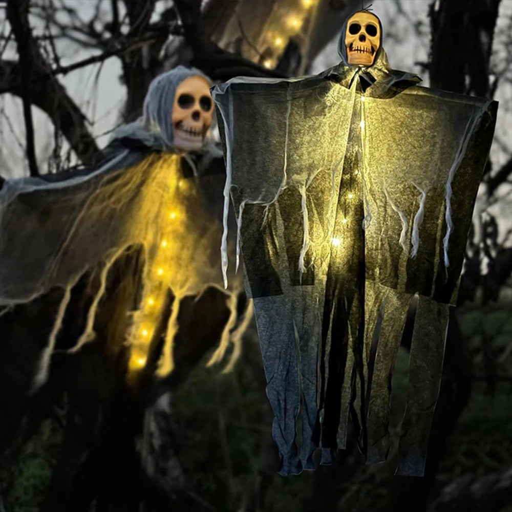 Glowing Skull Gauze Hanging Ghost: Halloween Horror Prop