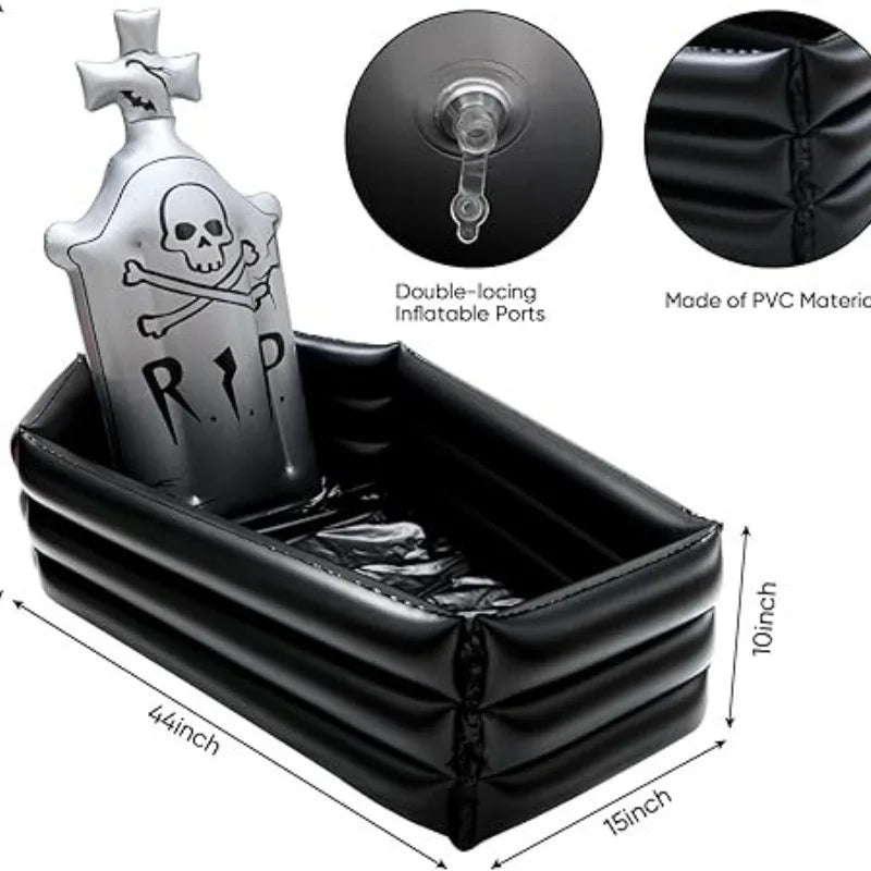 Inflatable Coffin Tombstone Ice Bucket: Skeleton Halloween Beverage Cooler