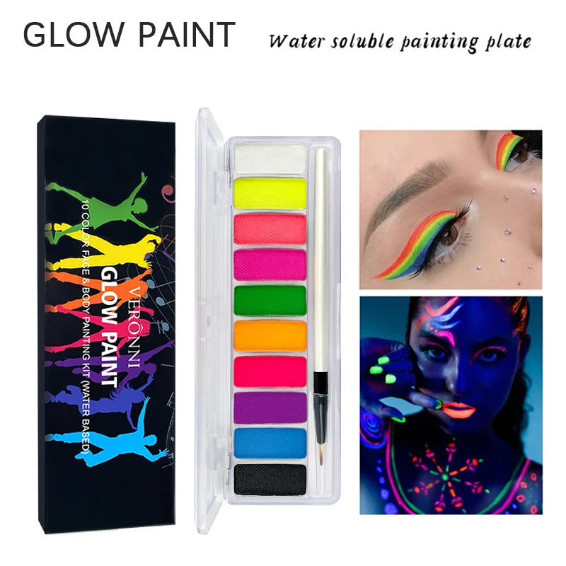 10-Color UV Neon Glow Face & Body Paint: Fluorescent Halloween Art Kit