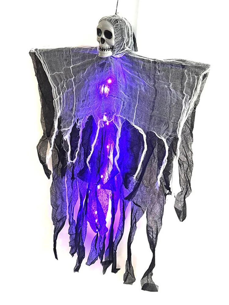 Glowing Skull Gauze Hanging Ghost: Halloween Horror Prop