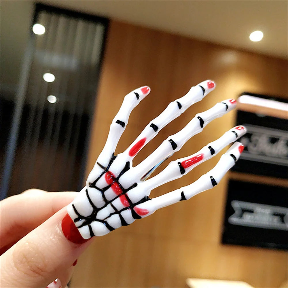 Creative Skeleton Hand Hair Clip for Women Girl Gothic Style Colorful Hairpin Halloween Makeup Party Headwear Hair Accessories