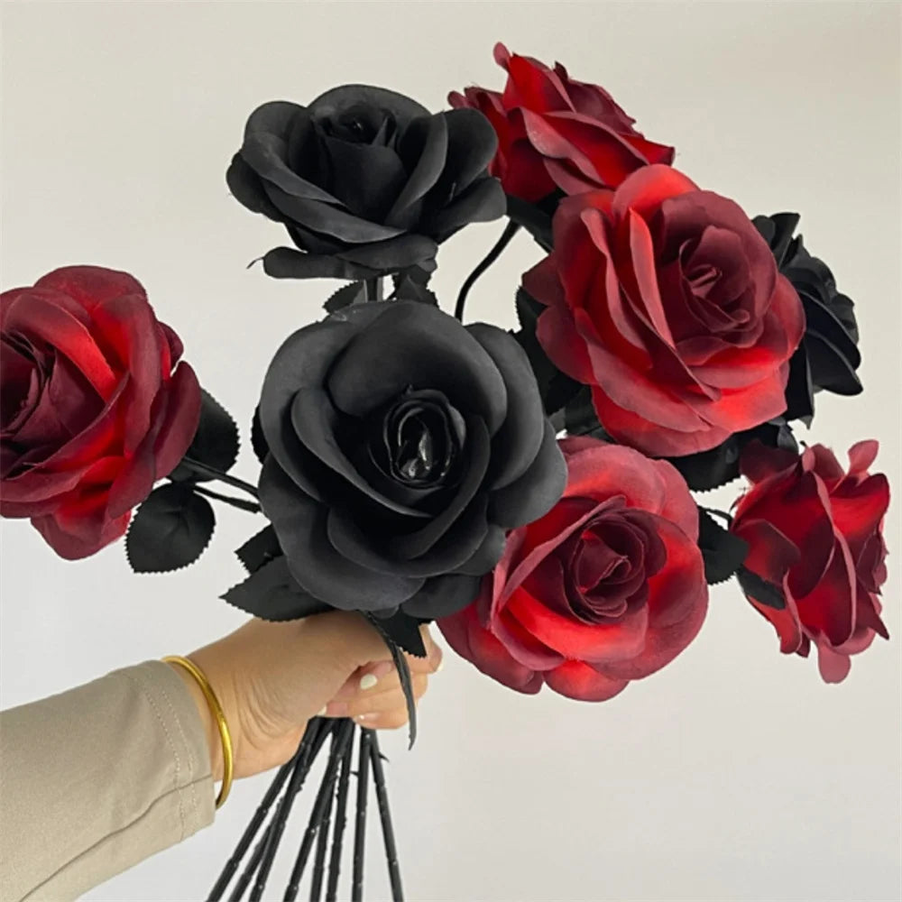 Black Artificial Rose Bouquet: Gothic Halloween Horror Decor