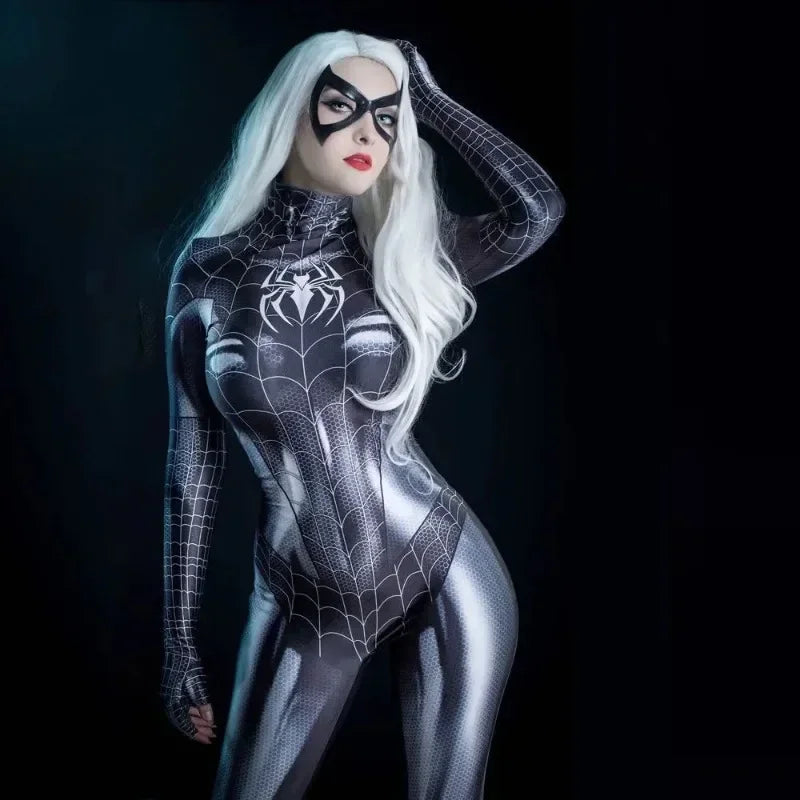 Sexy Black Cat Superhero Bodysuit: Spider Women Halloween Cosplay Jumpsuit
