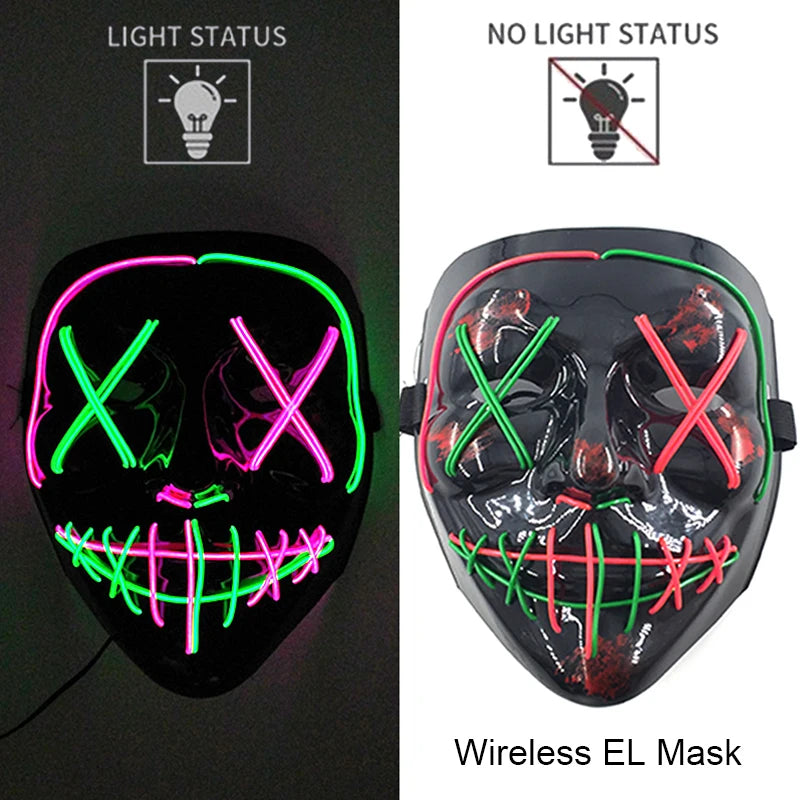 Wireless Neon LED Purge Mask: Halloween Glow Cosplay Mask