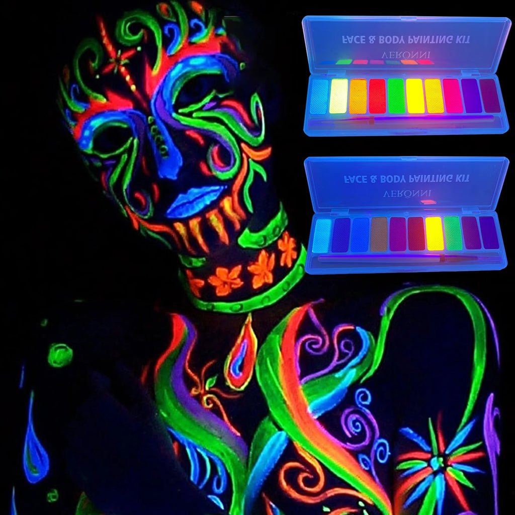 10-Color UV Neon Glow Face & Body Paint: Fluorescent Halloween Art Kit