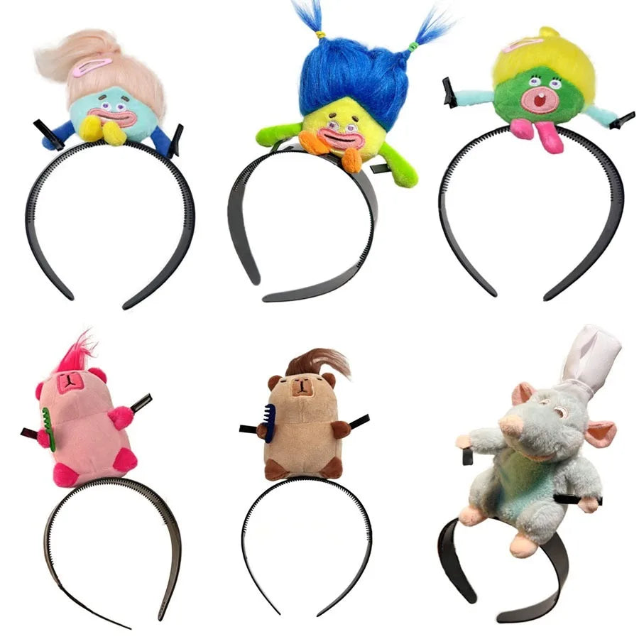 Ratatouille Mouse Head Hair Band Capybara Funny Plush Hair Hoop Headband Makeup Headdress Hairpin