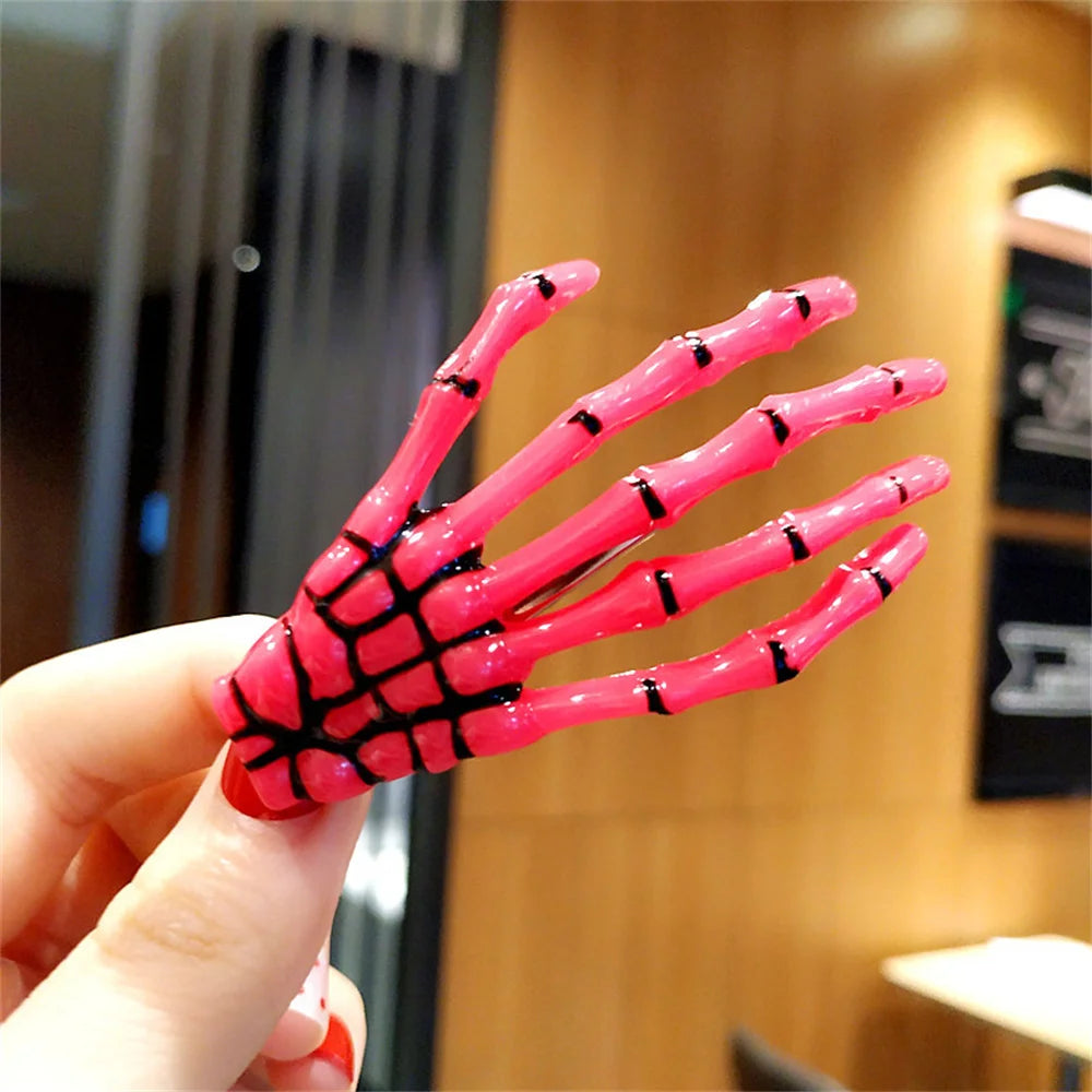 Creative Skeleton Hand Hair Clip for Women Girl Gothic Style Colorful Hairpin Halloween Makeup Party Headwear Hair Accessories