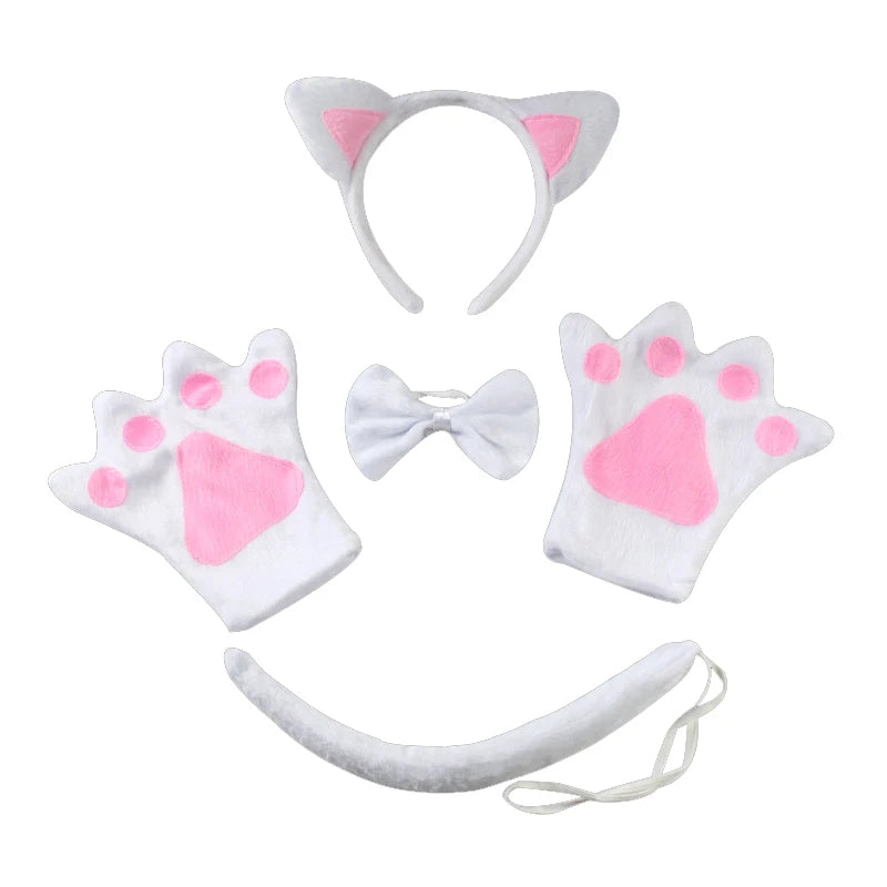Children Party Props Girl Black Cat Ear Headband Tutu Skirt Tail Gloves Set