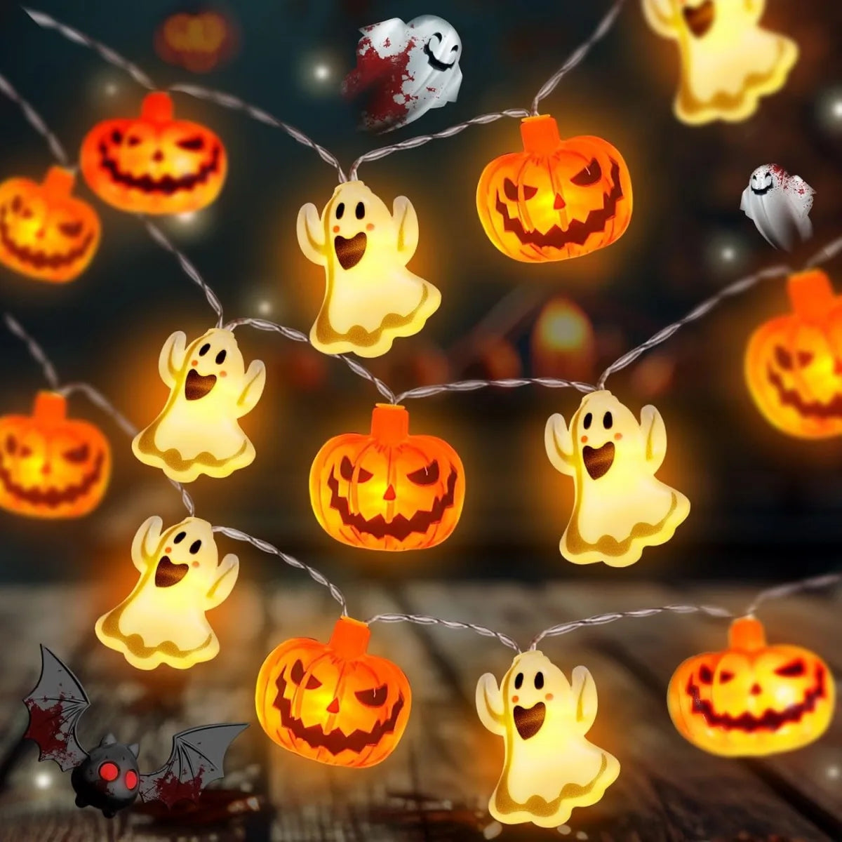 1pc 10/20 LED Halloween Single Layer Pumpkin & Ghost String Light Battery Powered For Home Garden Holiday Halloween Party Decor