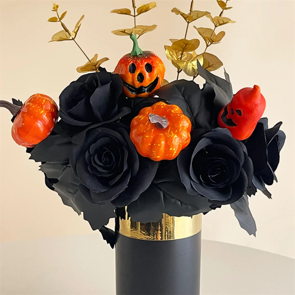 Black Artificial Rose Bouquet: Gothic Halloween Horror Decor