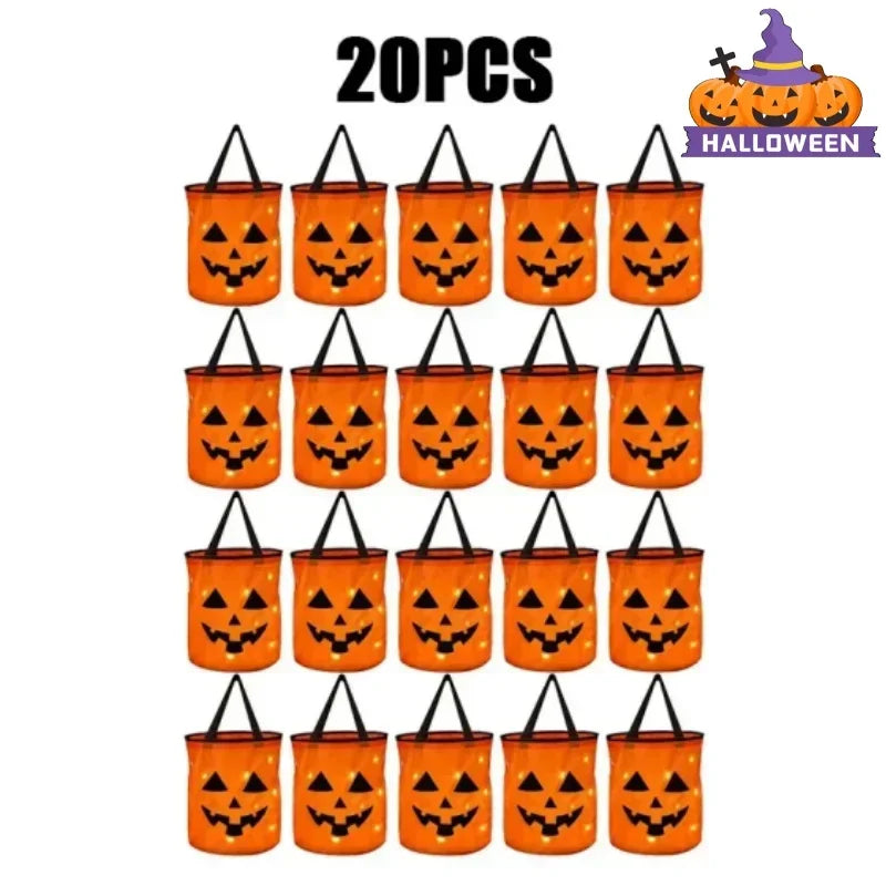 LED Light-Up Pumpkin Trick-or-Treat Bucket: Collapsible Candy Bag