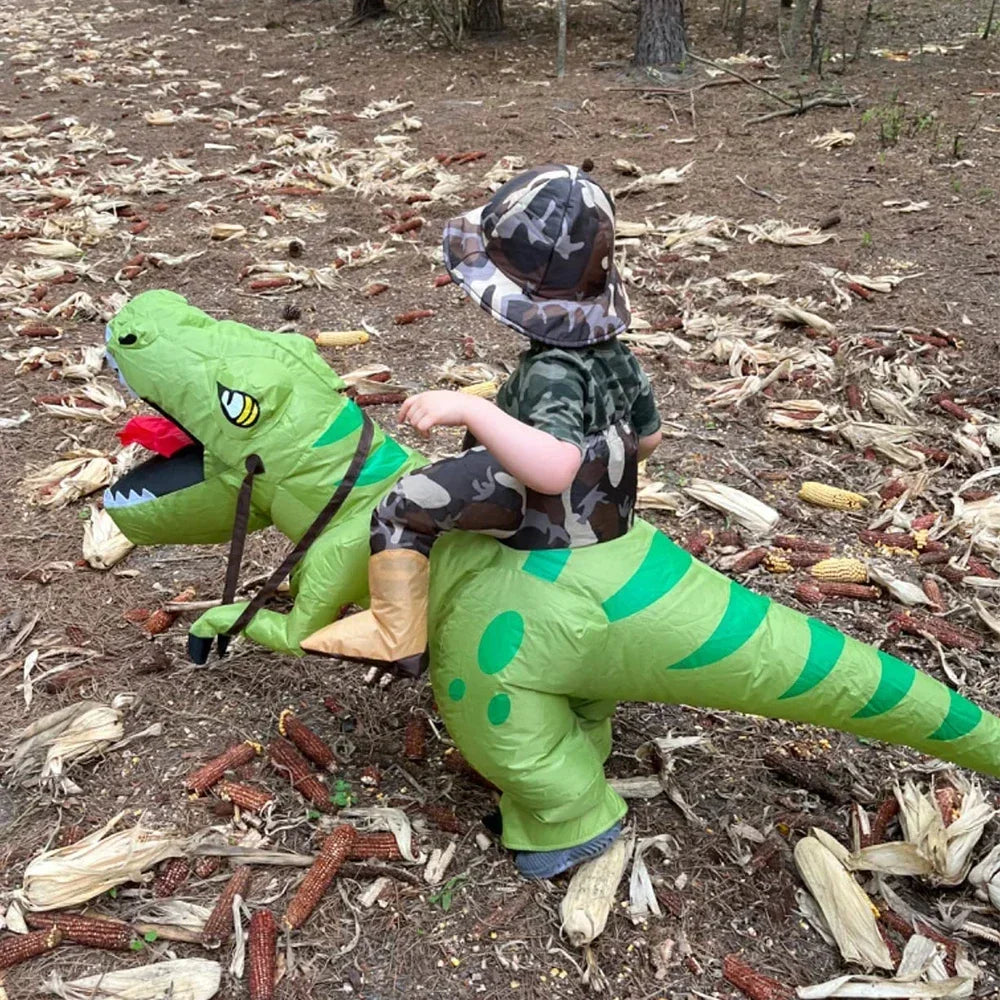 Inflatable Riding Green Dinosaur Costume: Funny Kids & Adult Halloween Cosplay