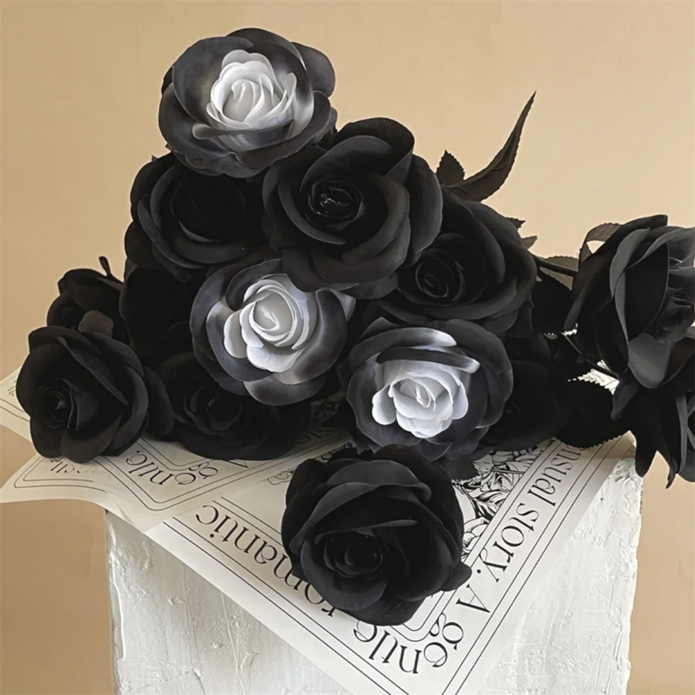 Black Artificial Rose Bouquet: Gothic Halloween Horror Decor
