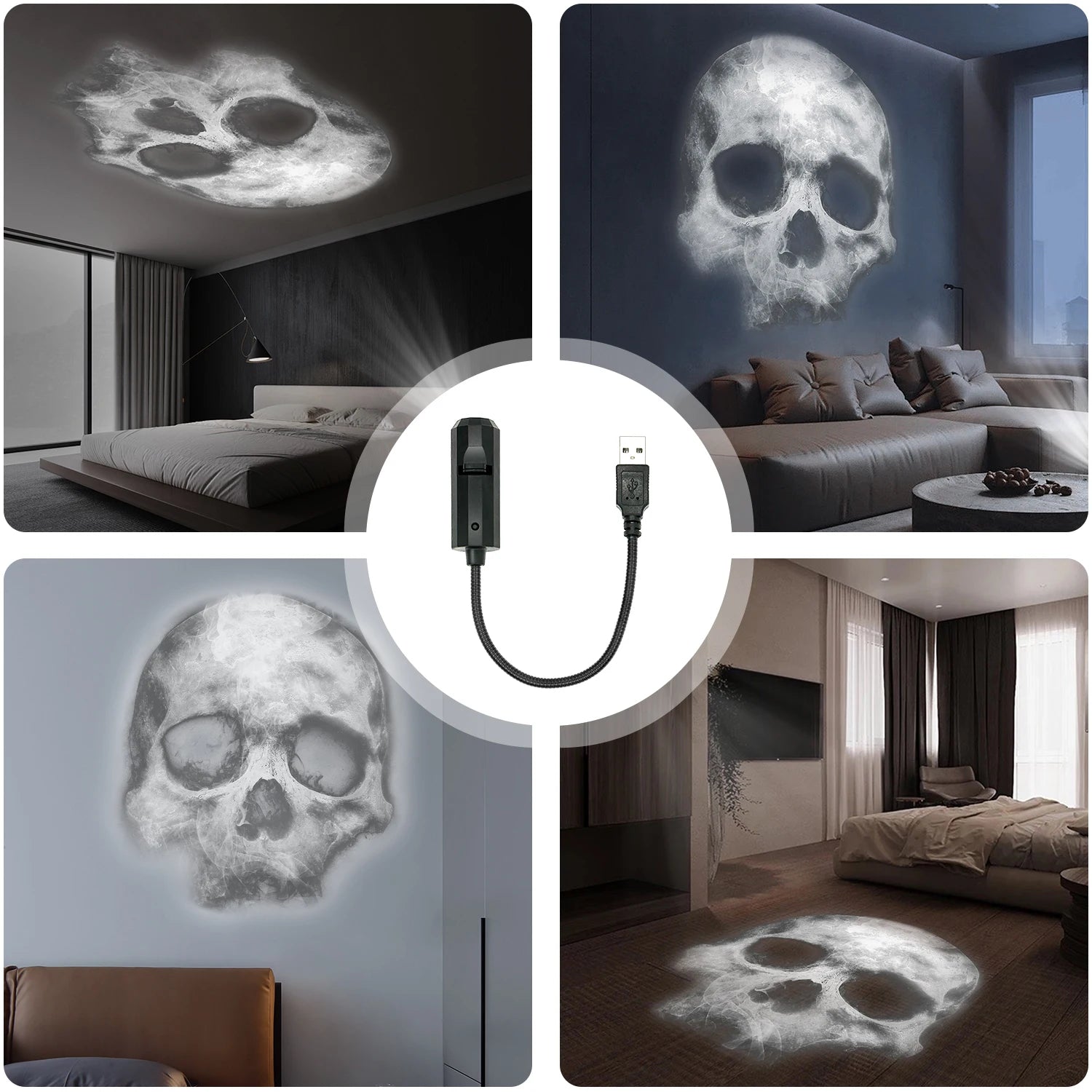 Skull Projection LED Night Light: 1+3 Switchable Patterns