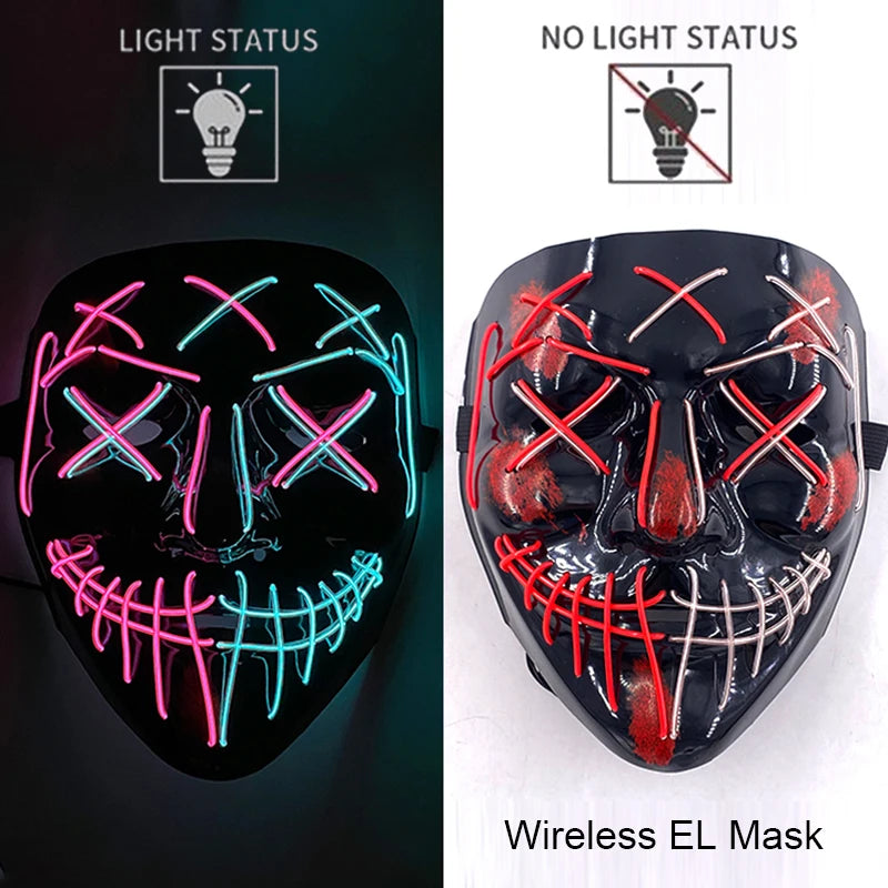 Wireless Neon LED Purge Mask: Halloween Glow Cosplay Mask