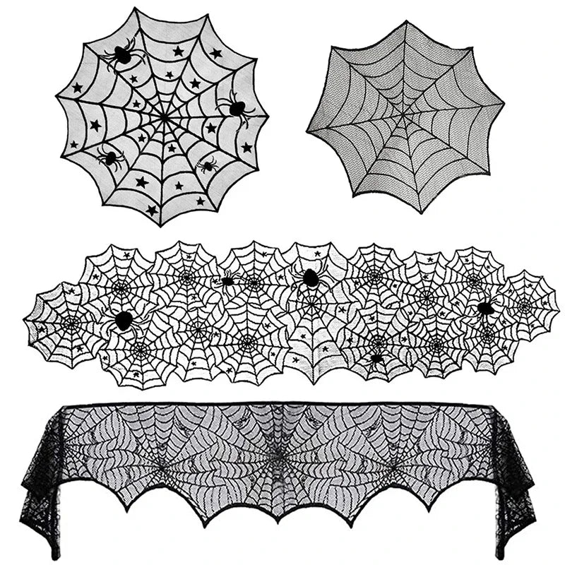 Lace Spider Web Skull Tablecloth: Halloween Party Decor