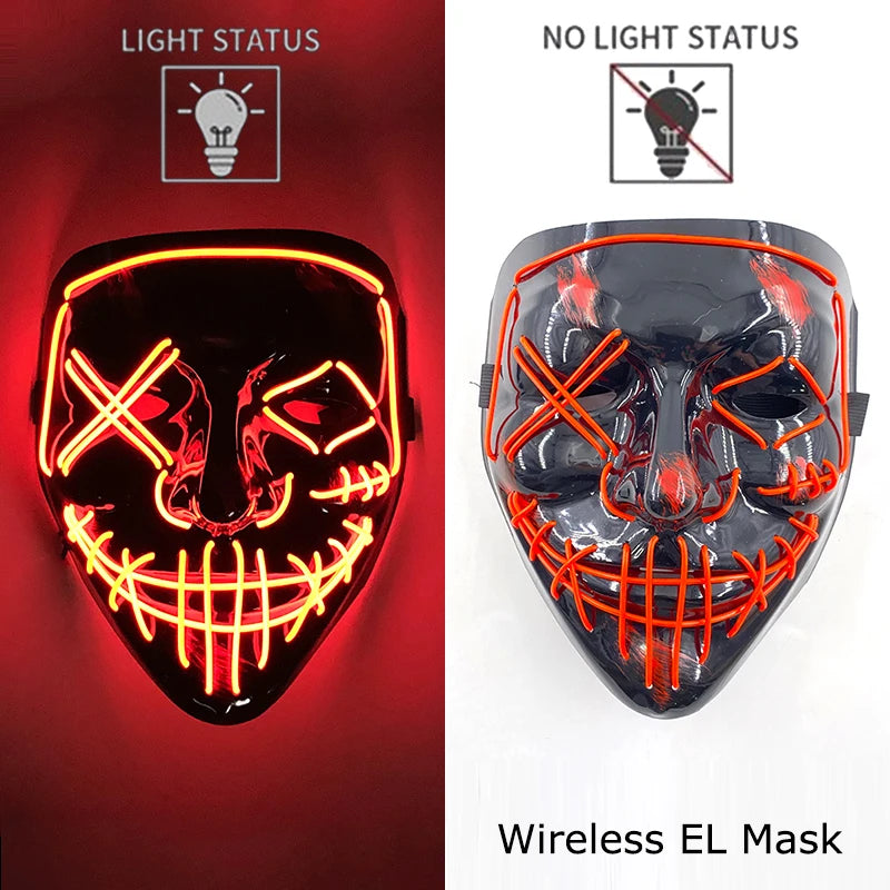 Wireless Neon LED Purge Mask: Halloween Glow Cosplay Mask