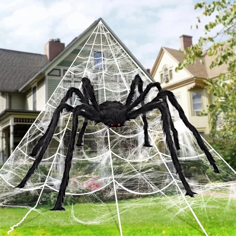 Giant Spider Web with Plush Spider: Halloween Party Decor