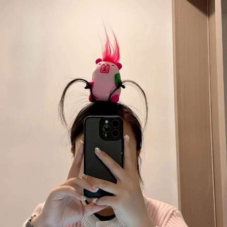 Ratatouille Mouse Head Hair Band Capybara Funny Plush Hair Hoop Headband Makeup Headdress Hairpin