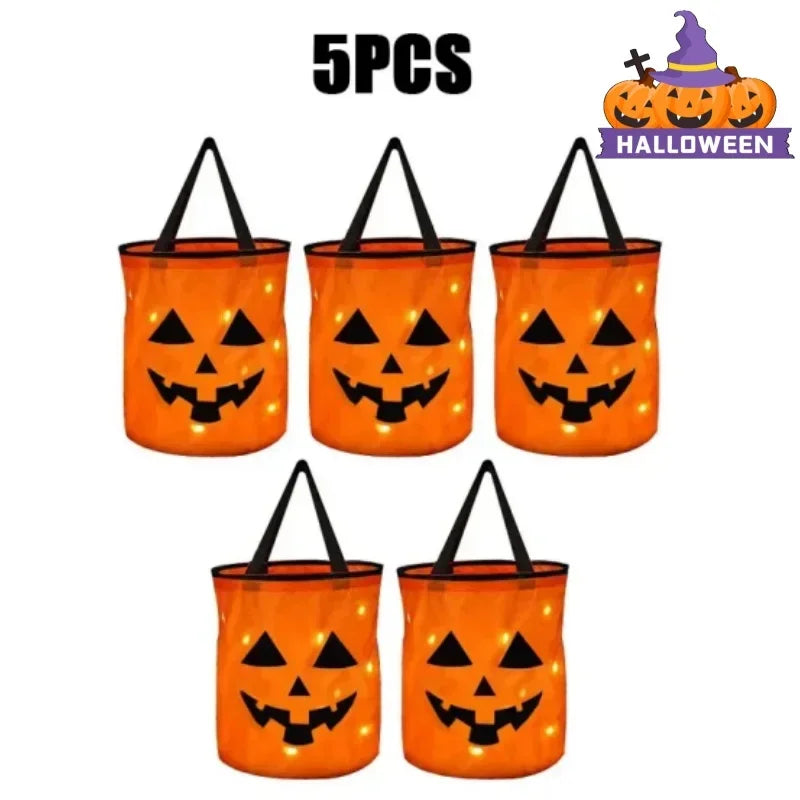 LED Light-Up Pumpkin Trick-or-Treat Bucket: Collapsible Candy Bag