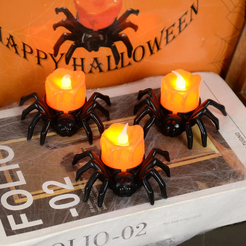 LED Spider Pumpkin Candle: Scary Halloween Home Decor Lamp