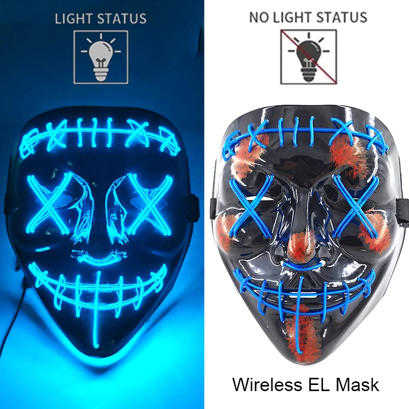 Wireless Neon LED Purge Mask: Halloween Glow Cosplay Mask
