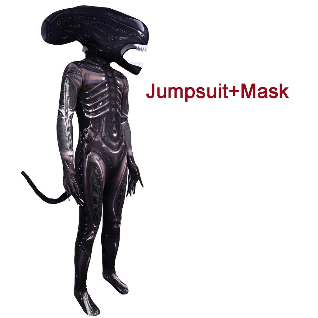 Xenomorph Alien Romulus Jumpsuit: Adult/Kids Horror Cosplay Costume