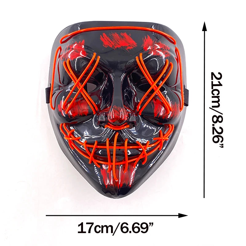 Wireless Neon LED Purge Mask: Halloween Glow Cosplay Mask