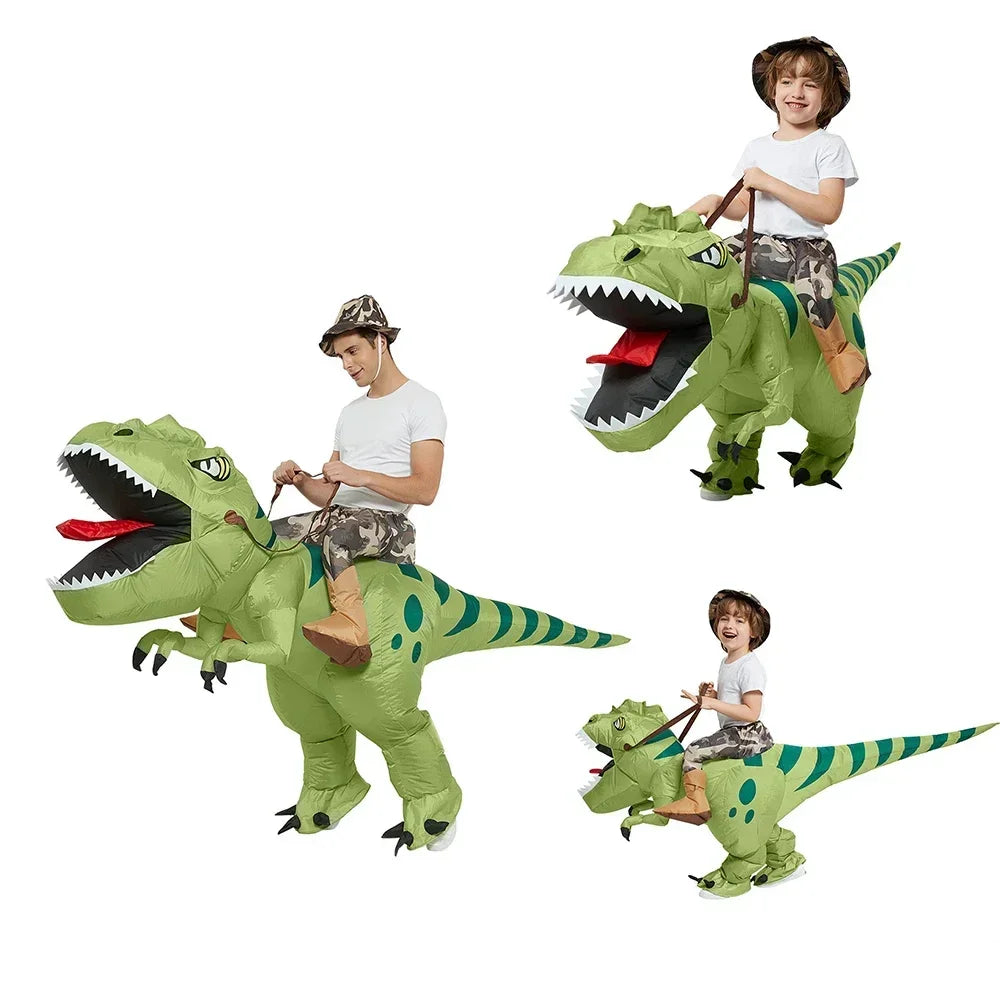 Inflatable Riding Green Dinosaur Costume: Funny Kids & Adult Halloween Cosplay