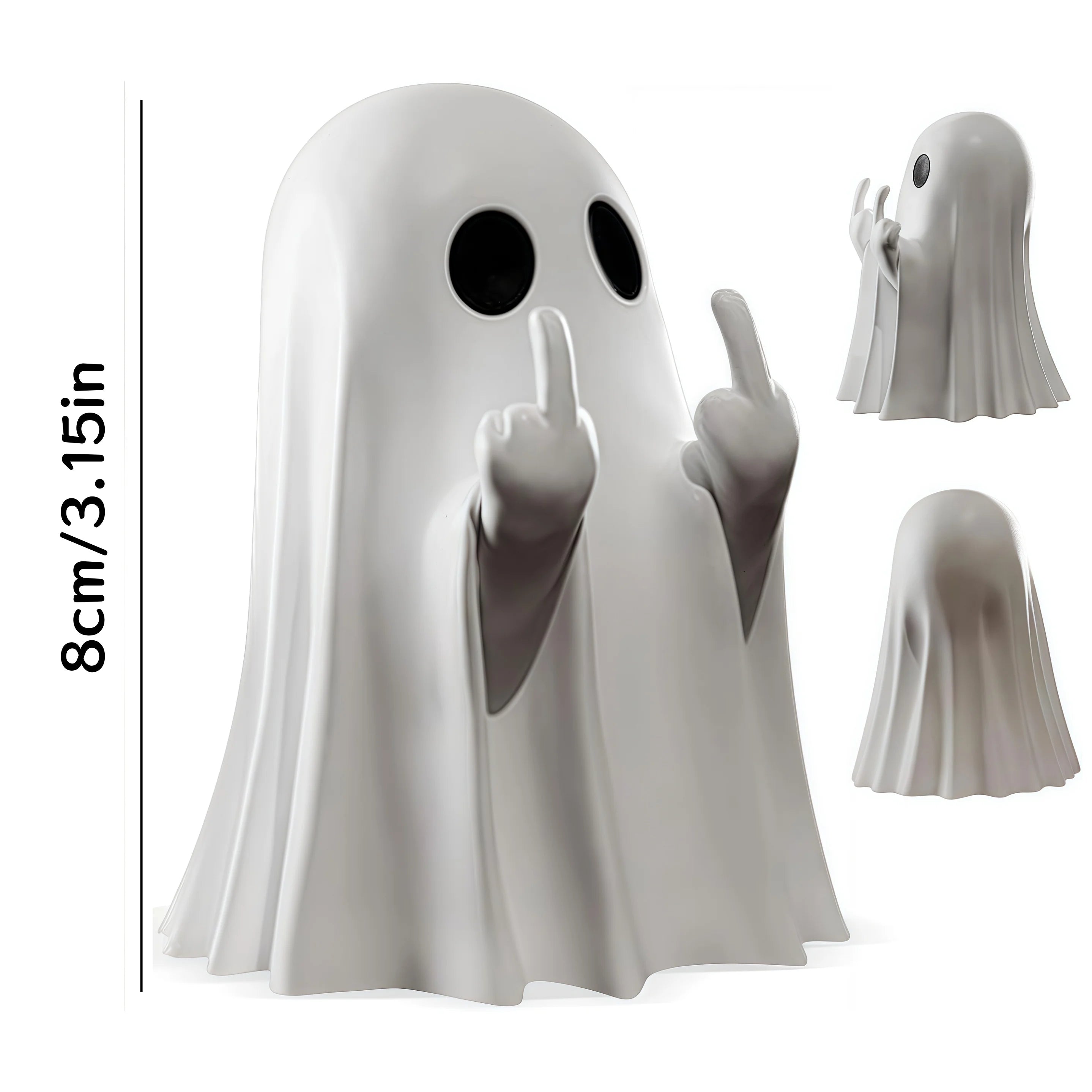 Cute Middle Finger Ghost Statue: Spooky Halloween Shelf Figurine