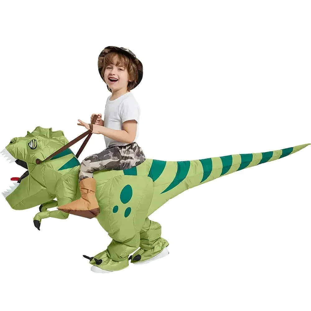 Inflatable Riding Green Dinosaur Costume: Funny Kids & Adult Halloween Cosplay