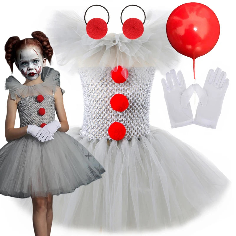 Gray Joker Costume Tutu Dress Creepy Clown