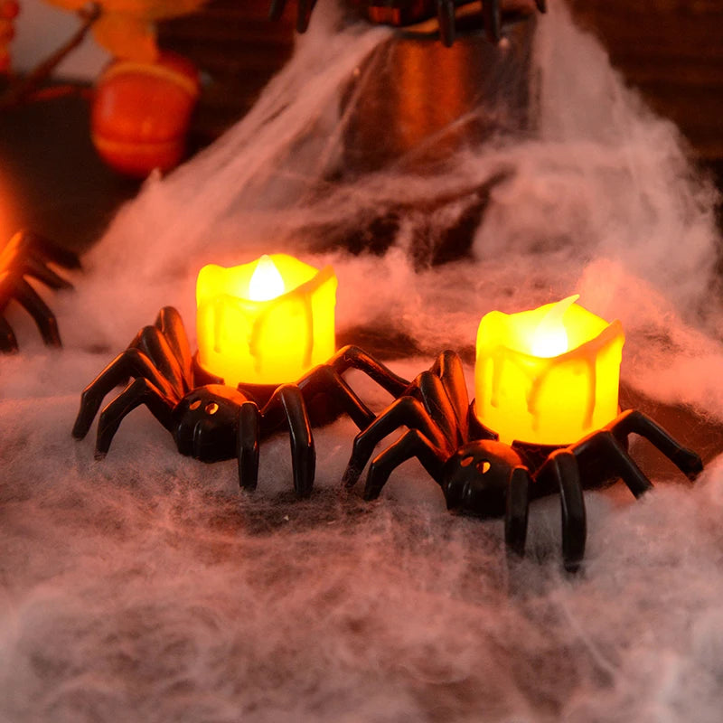 LED Spider Pumpkin Candle: Scary Halloween Home Decor Lamp