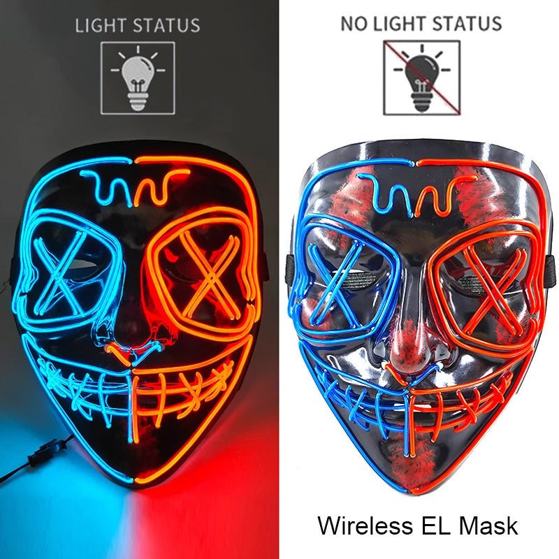 Wireless Neon LED Purge Mask: Halloween Glow Cosplay Mask