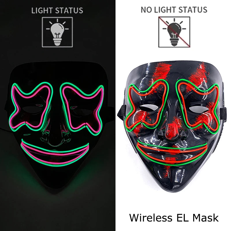 Wireless Neon LED Purge Mask: Halloween Glow Cosplay Mask