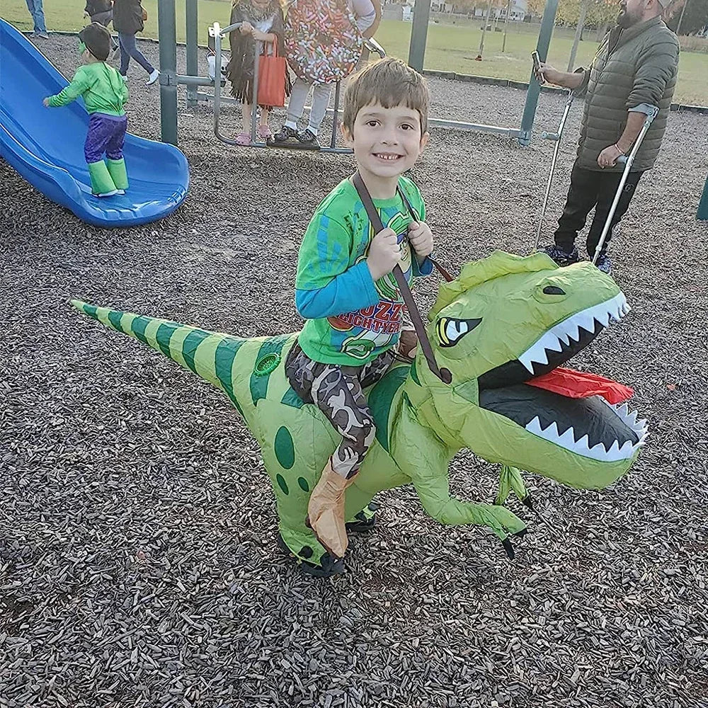Inflatable Riding Green Dinosaur Costume: Funny Kids & Adult Halloween Cosplay