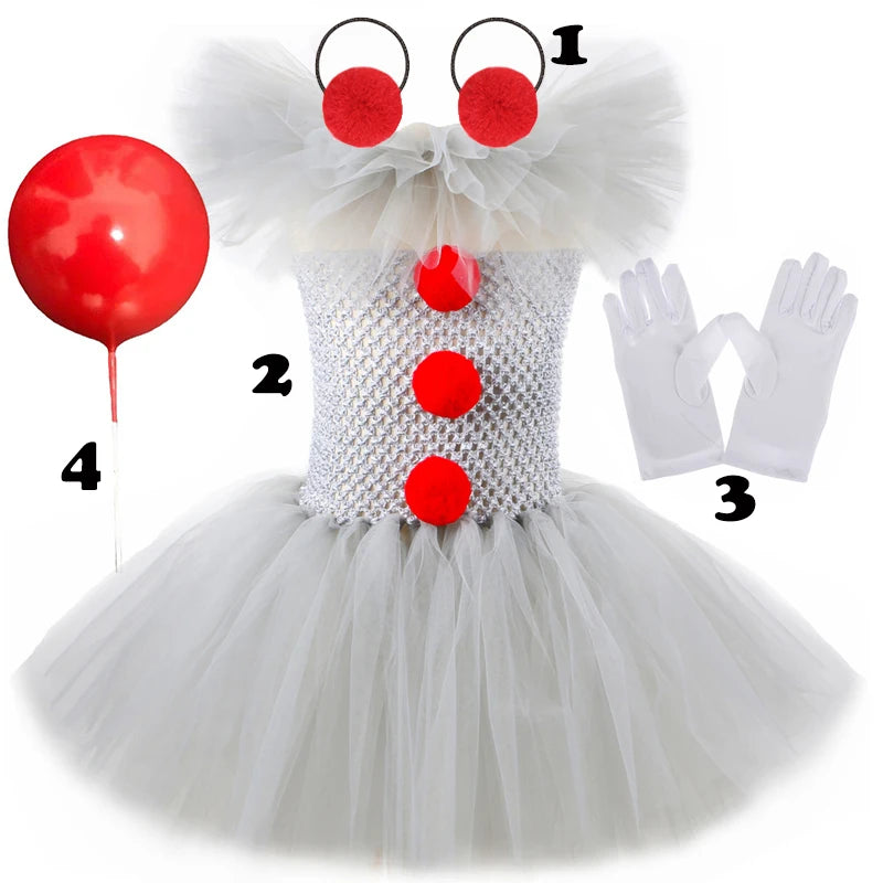 Gray Joker Costume Tutu Dress Creepy Clown