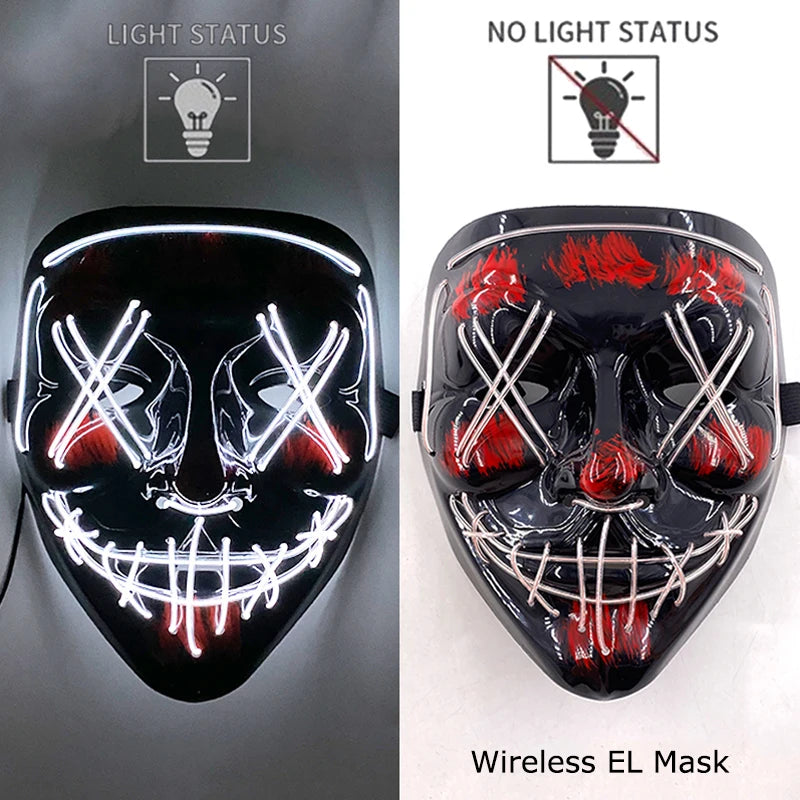 Wireless Neon LED Purge Mask: Halloween Glow Cosplay Mask