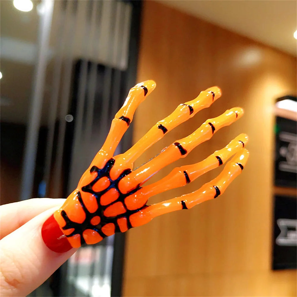 Creative Skeleton Hand Hair Clip for Women Girl Gothic Style Colorful Hairpin Halloween Makeup Party Headwear Hair Accessories