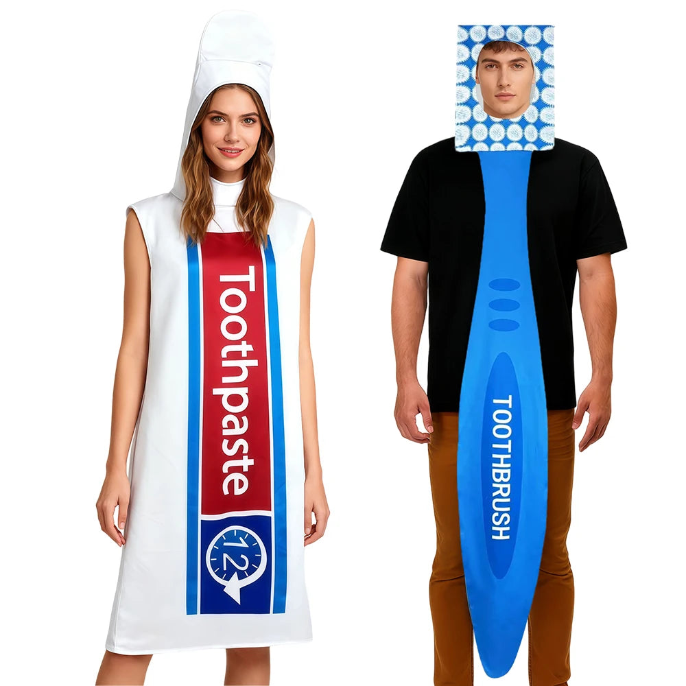 Toothbrush & Toothpaste Couples Costume: Funny Halloween Role-Play Set
