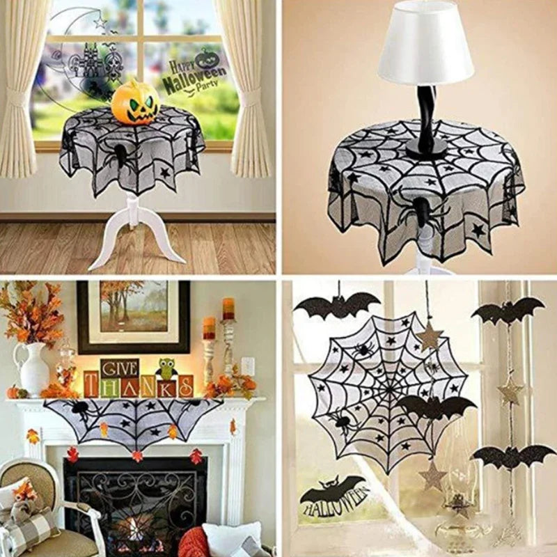 Lace Spider Web Skull Tablecloth: Halloween Party Decor