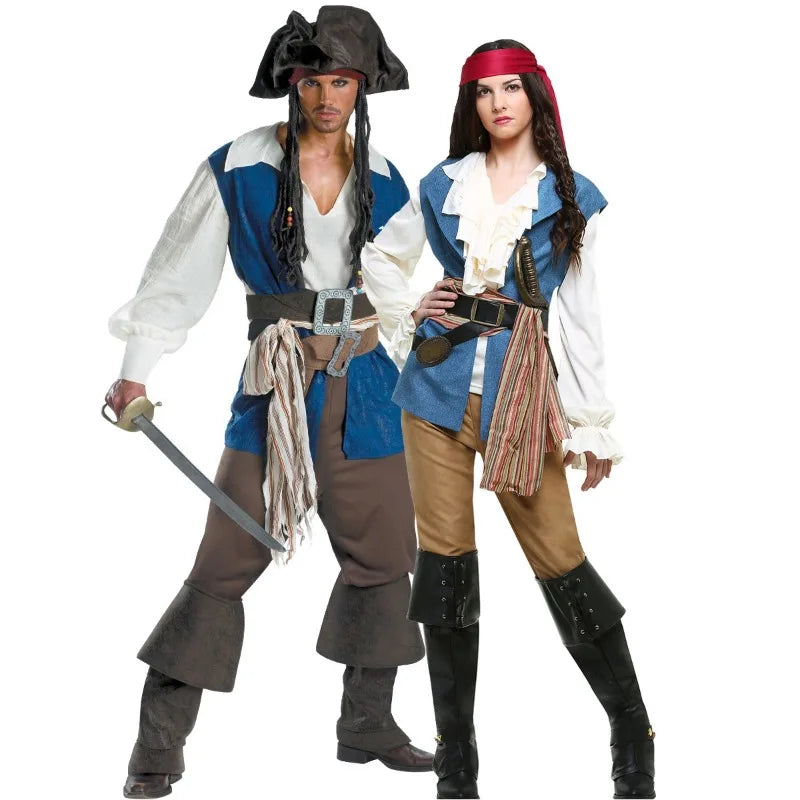Halloween Pirate Uniforms for Couples Makeup Parties Womens Clothing Adult Caribbean Pirate Costumes Role Playing Costumes