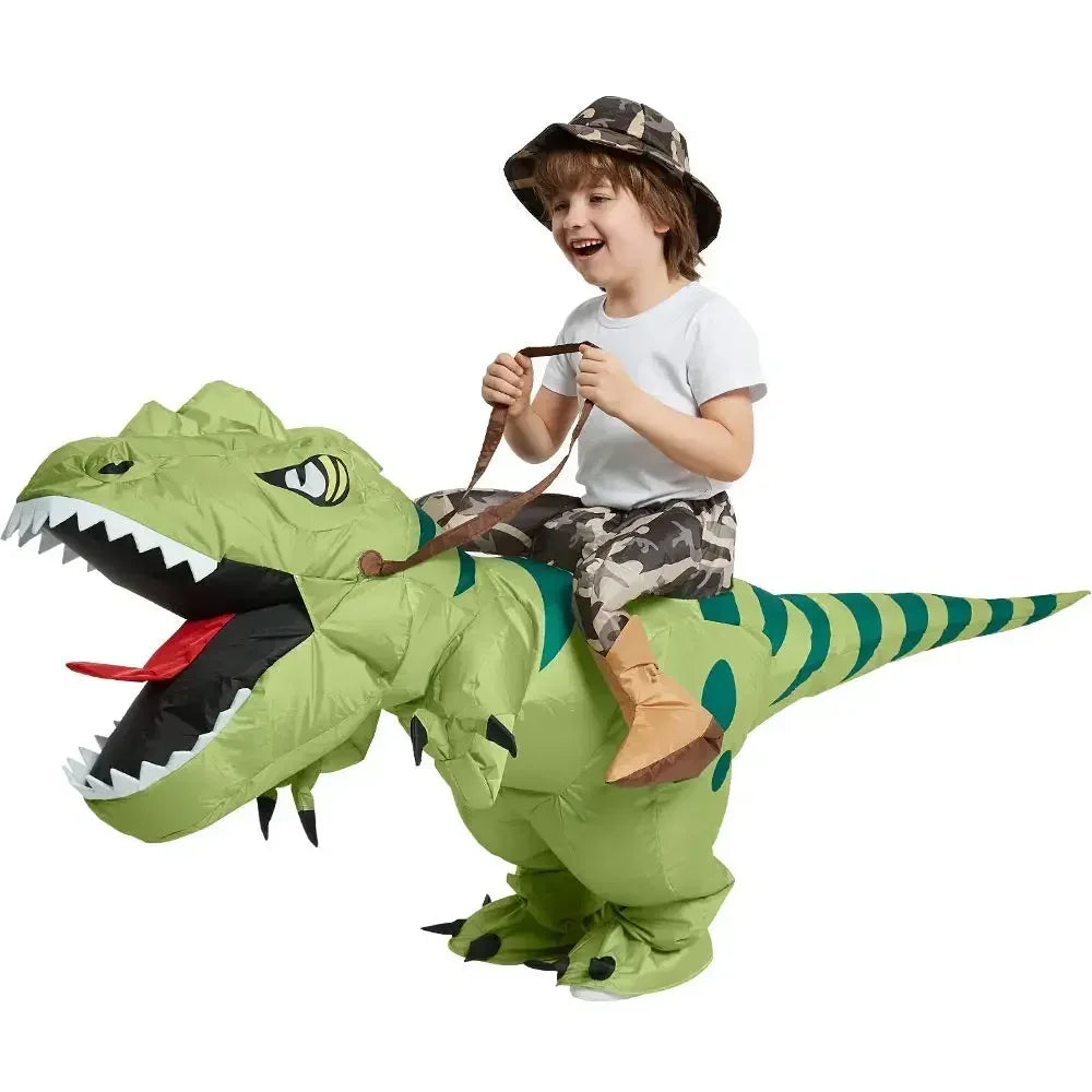 Inflatable Riding Green Dinosaur Costume: Funny Kids & Adult Halloween Cosplay