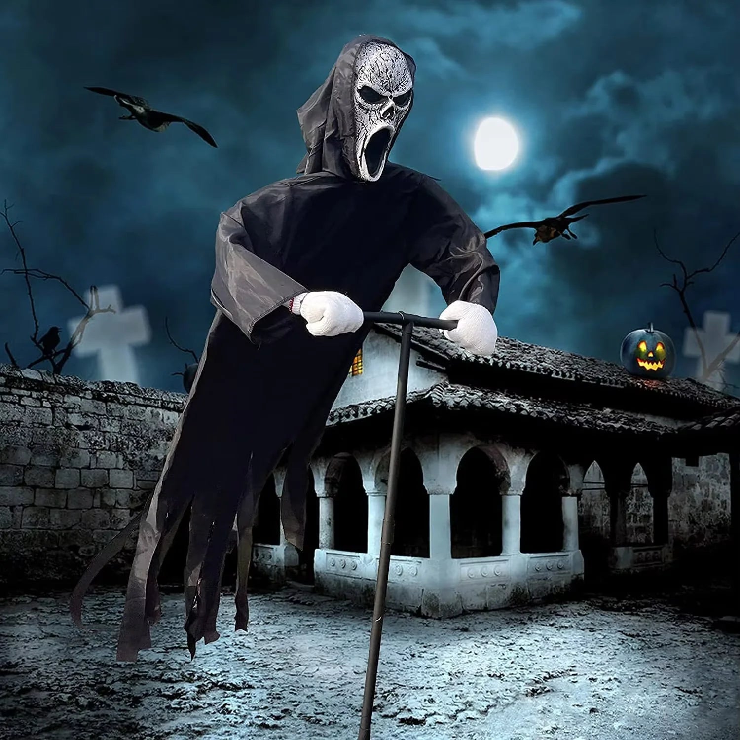 Ghostface Scarecrow: Hanging Halloween Bird Repeller Decor