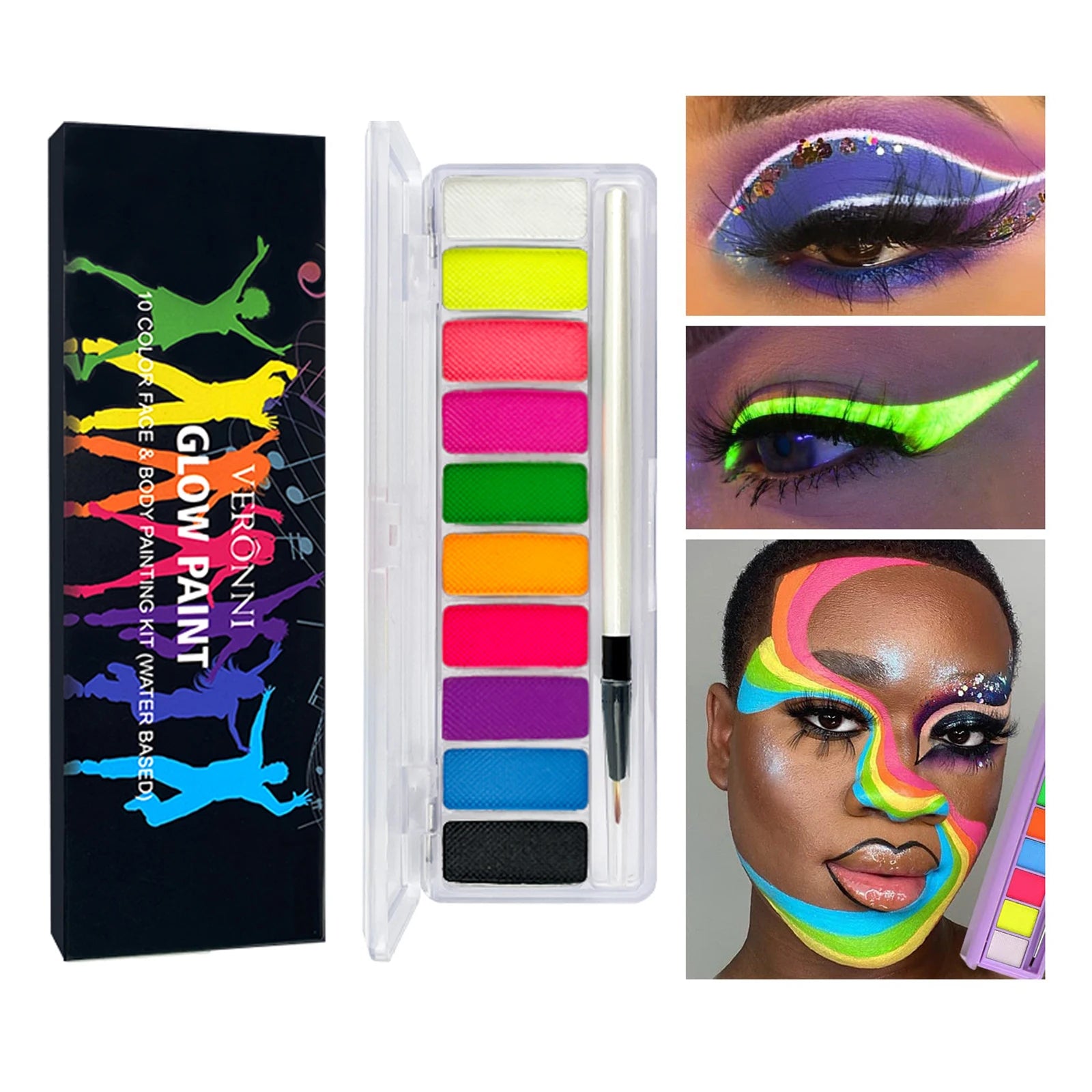 10-Color UV Neon Glow Face & Body Paint: Fluorescent Halloween Art Kit