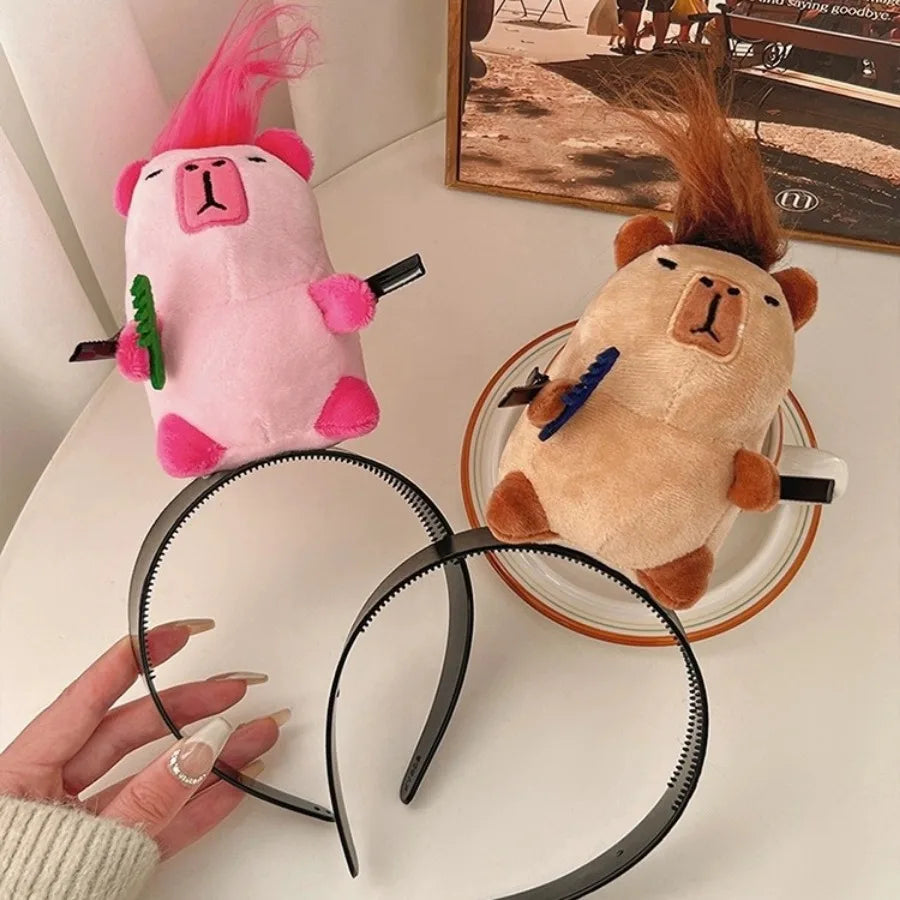 Ratatouille Mouse Head Hair Band Capybara Funny Plush Hair Hoop Headband Makeup Headdress Hairpin