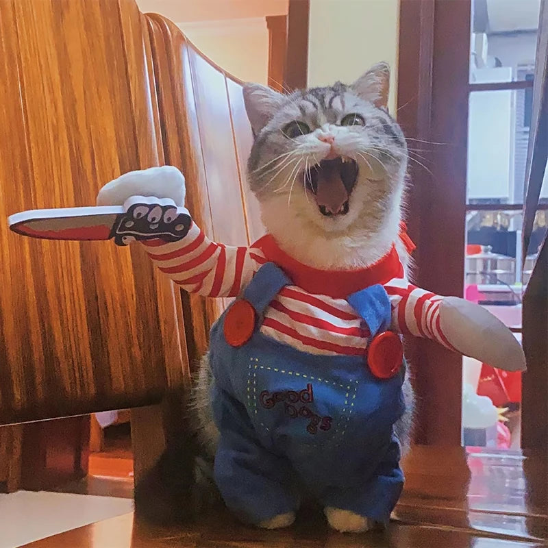 Funny Cat Cosplay Jumpsuit: Warm Halloween Pet Costume for Dogs & Cats