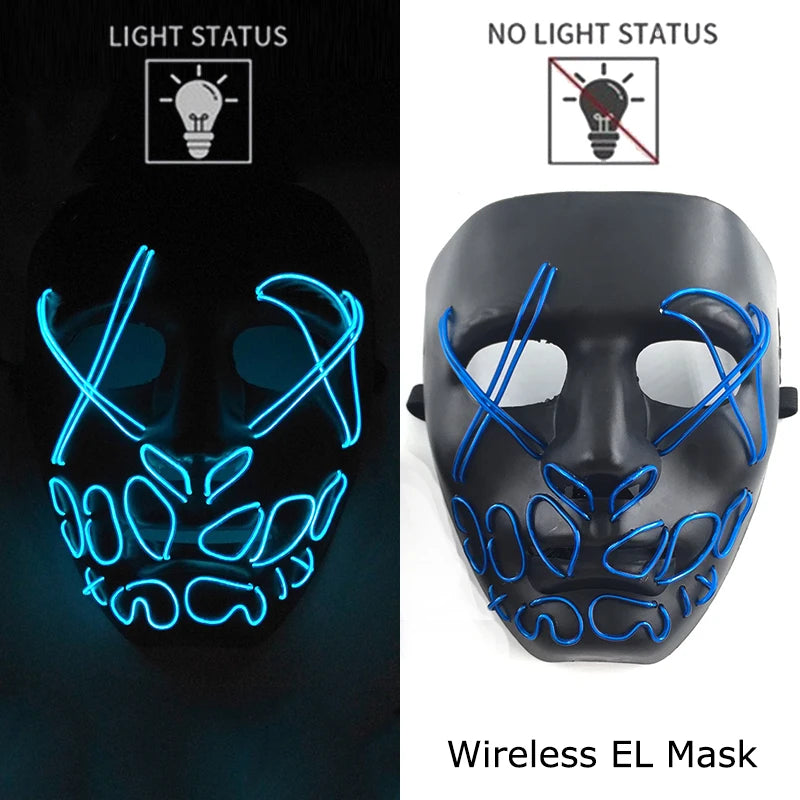 Wireless Neon LED Purge Mask: Halloween Glow Cosplay Mask