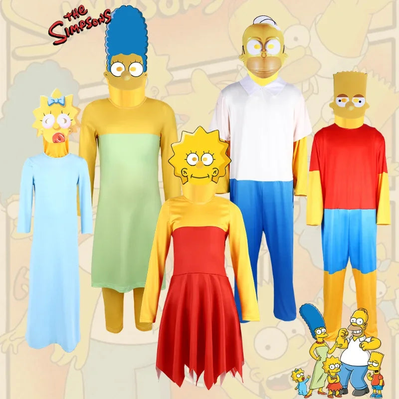 Simpsons Family Cosplay Costume: Lisa, Bart, Homer, Marge Halloween Dress