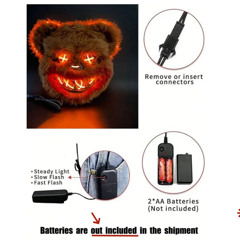 LED Bloody Rabbit/Bear Horror Face Mask: Halloween Cosplay Prop